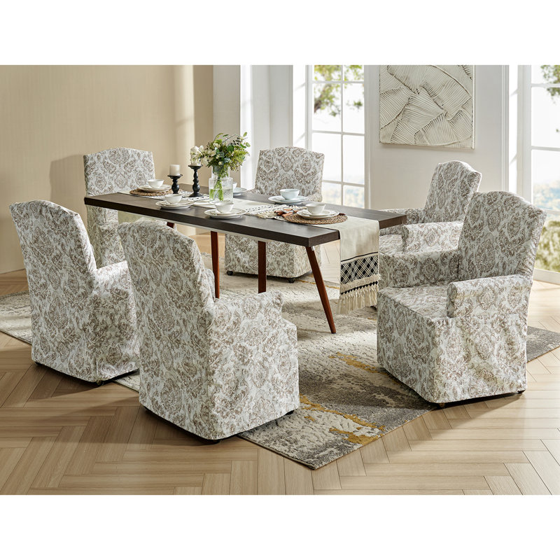 Gatlinburg Traditional Slipcovered Dining Chair with Hooded Caster Wheels, Beige