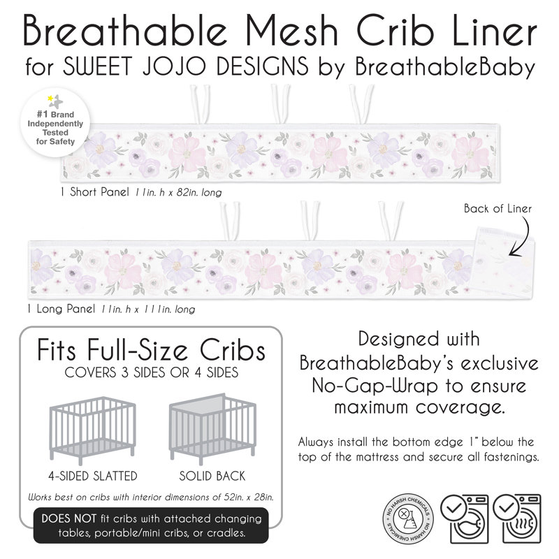 Motif aquarelle floral mauve et doux Jojo + doublure en maille respirante pour bébé 