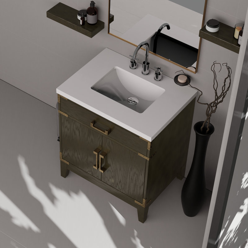 Laurel 30 in W x 22 in D Single Bath Vanity and Faucet Set, White Quartz, Brown Oak