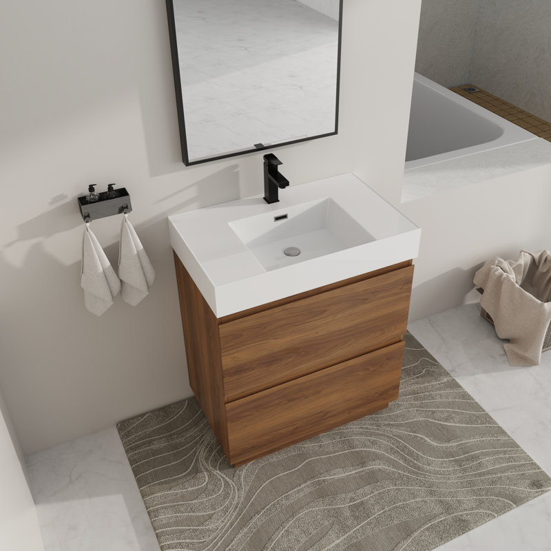 Ensemble de meuble-lavabo simple 30 po avec plateau en résine Jalyla, Brun