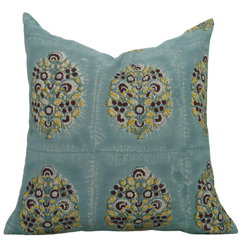 Housse de coussin en toile imprimée à la main à motif de toile de canard imprimé à la main Fab Divine Guldasta pour canapé, lit et salon - 14 po x 36 po