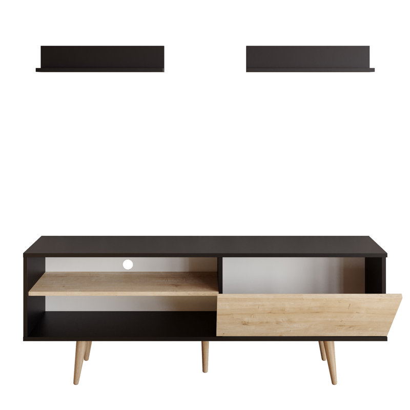 Pietro TV Stand for TVs up to 70" with 2 Wall Shelves, Black/Sapphire Oak