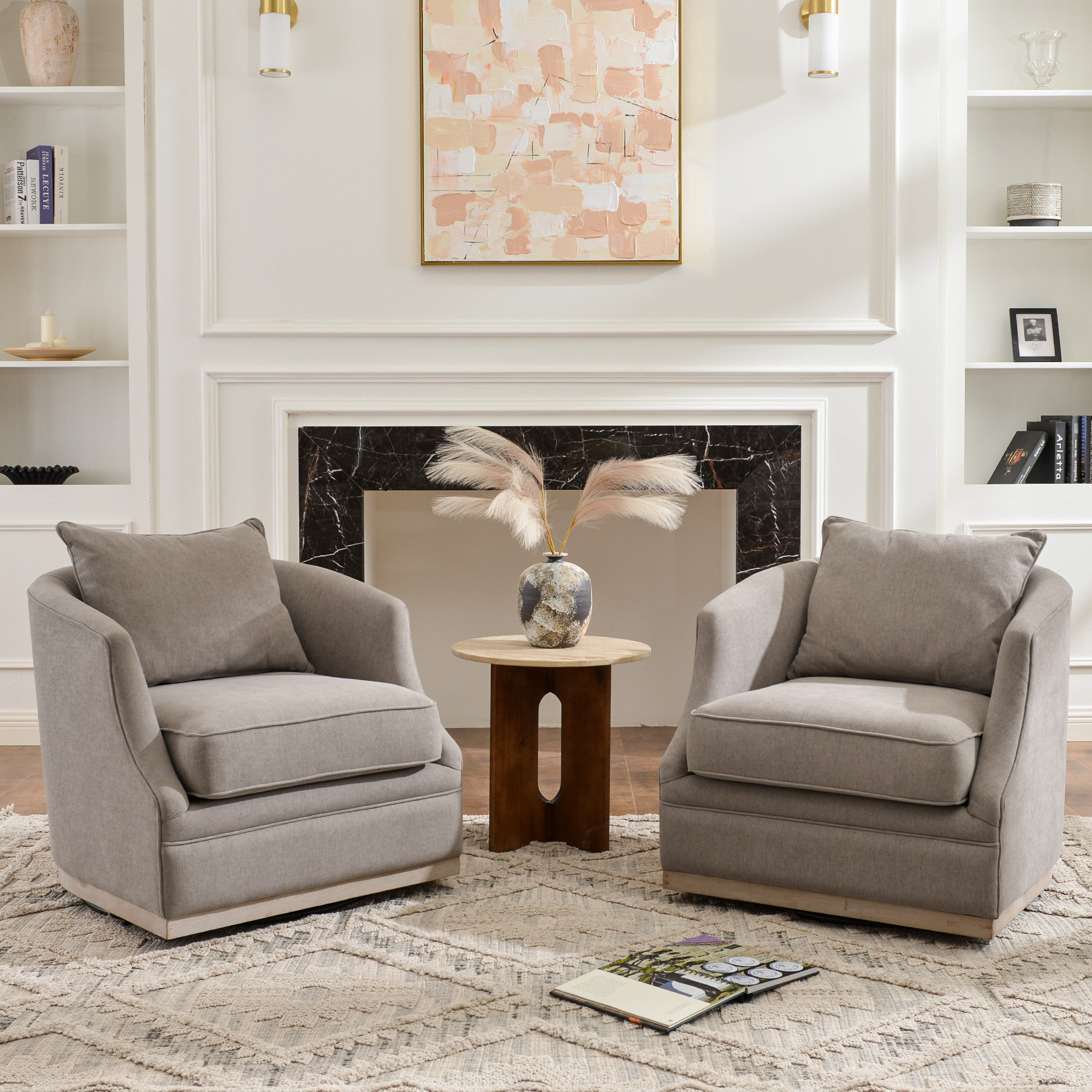 Winston Porter 31" Linen Swivel Barrel Chairs Set of 2