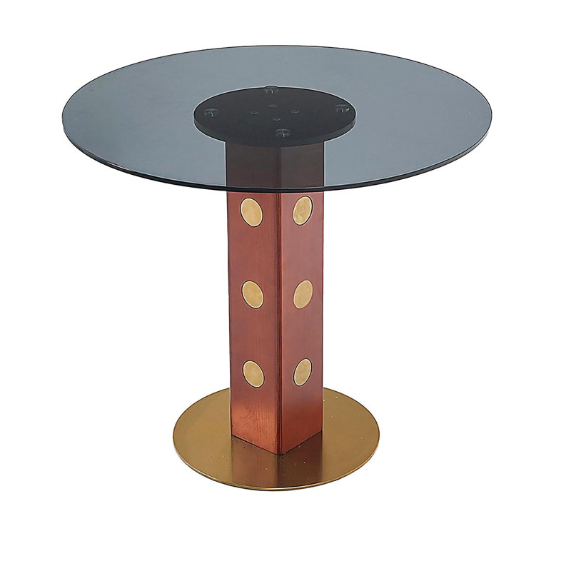 33.5" Tempered Glass Table with Wooden Leg & Gold Base, Modern Round Dining Table