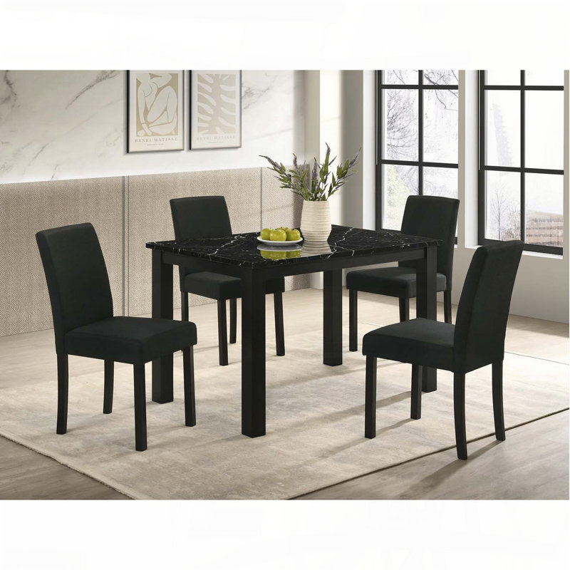 Table de salle à manger contemporaine en faux marbre avec plateau noir, finition noire, 47,2 po x 29,5 po, Noir