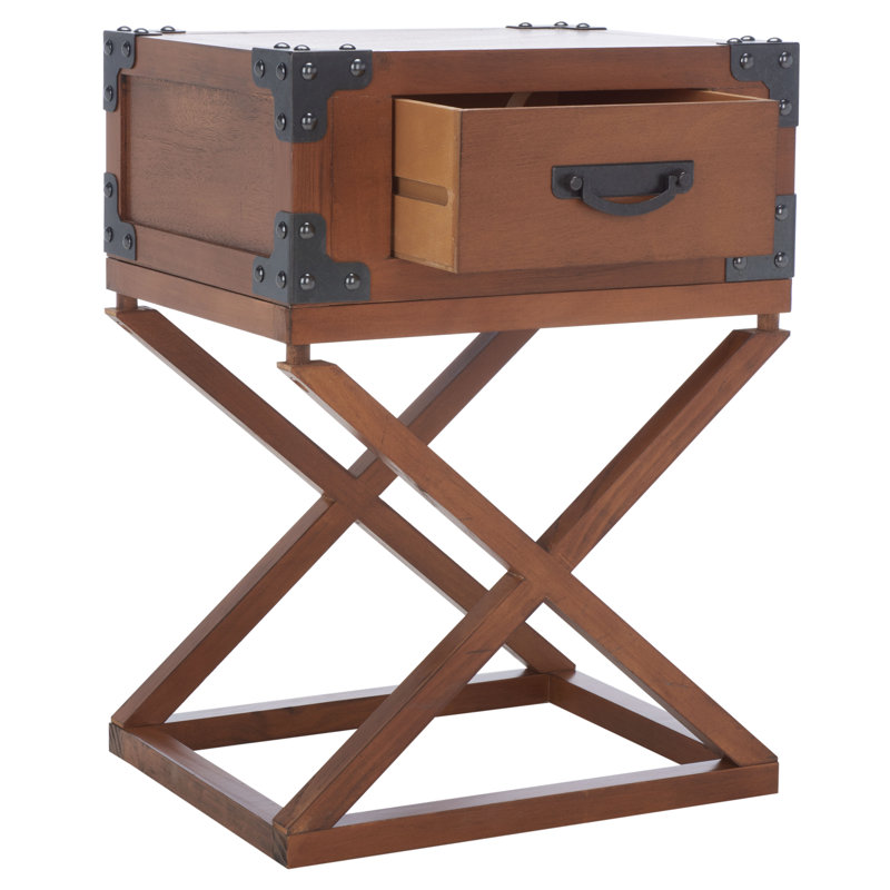 Table de bout en bois massif avec rangement Monette, Brun