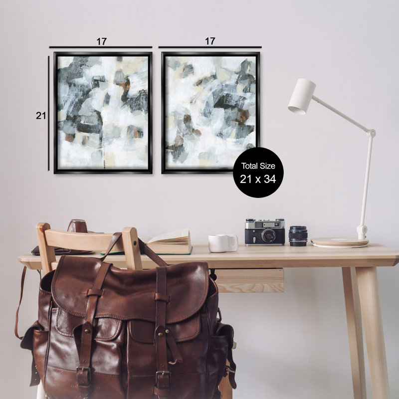  Grey Faded Abstraction 2 PC Framed Floater Canvas Set by June Erica Vess, 21" H x 17" W, Black
