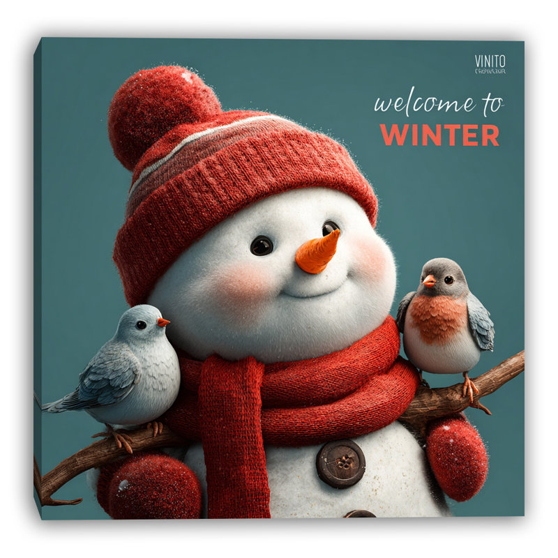 Hiver, bonhomme de neige sur toile, H 12 po x l 12 po