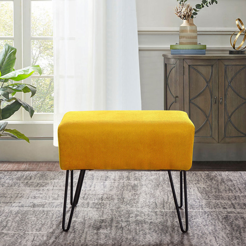 Avilla Upholstered Ottoman, Jojoba Yellow Polyester