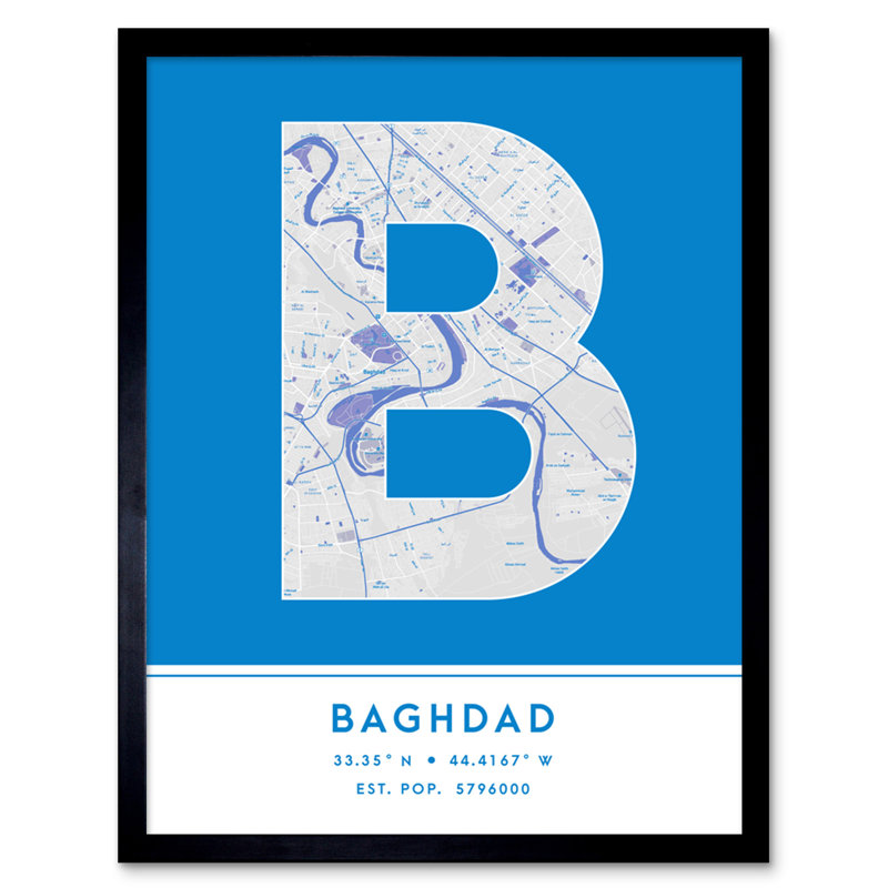 Baghdad City Map Baghdad Blue - Single Picture Frame Typography