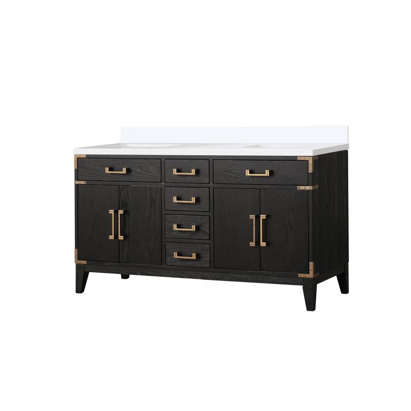 Harbor Single Bath Vanity, Black Oak, White Cultured Marble, 60"