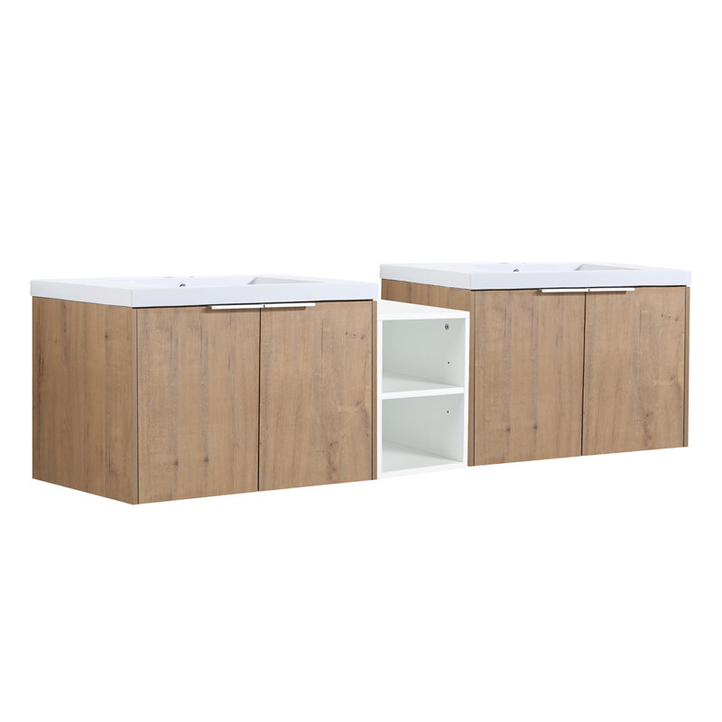 Meuble-lavabo à fermeture en douceur avec lavabo, Imitation chêne