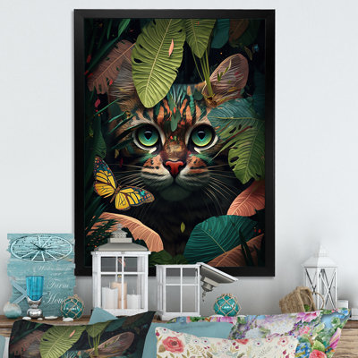 «Cute Cat With Butterfly In Jungle Bushes II», art animalier sur toile