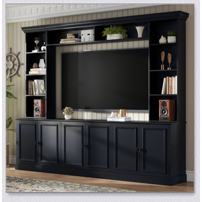 97.4W Elegant 4-Piece Wall Unit Entertainment Center with Bookshelf, Versatile TV Stand for TVs Up to 70, Mid-Century Media Console