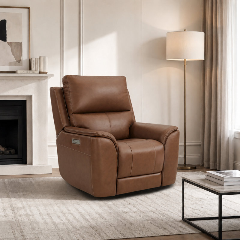 44" Triple power Leather Recliner Chair with Zero Gravity Adjustable Headrest and Built-In USB Port, Light Brown