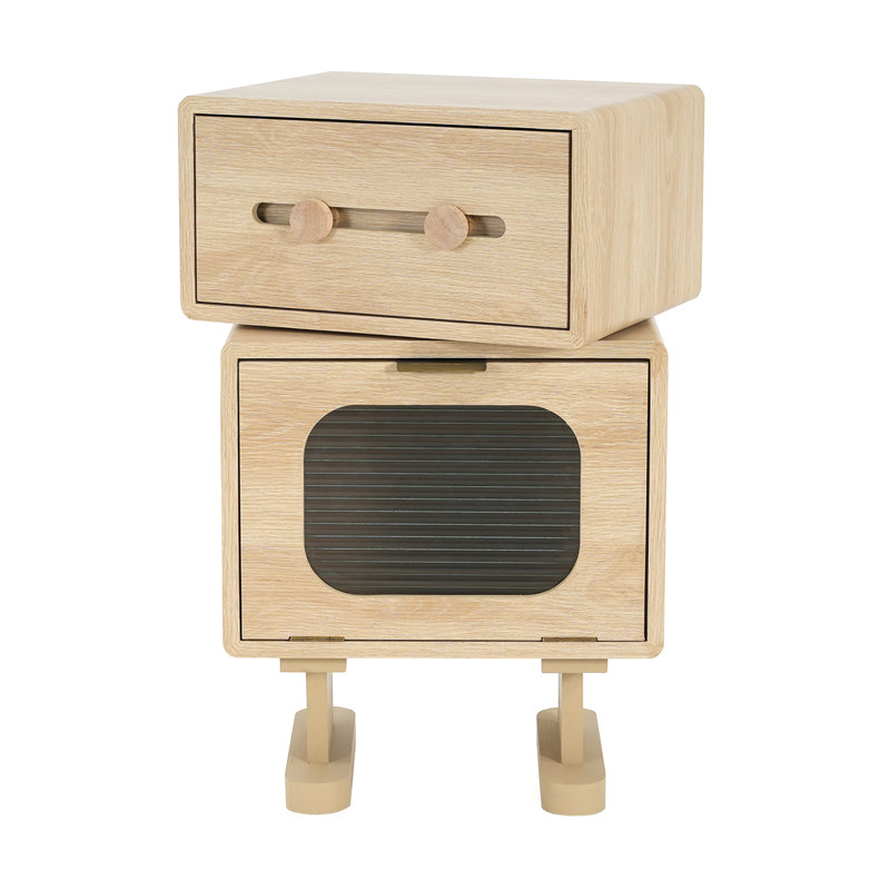 Rotatable Robot-Themed Storage Side Table with Swivel Top and Glass Door