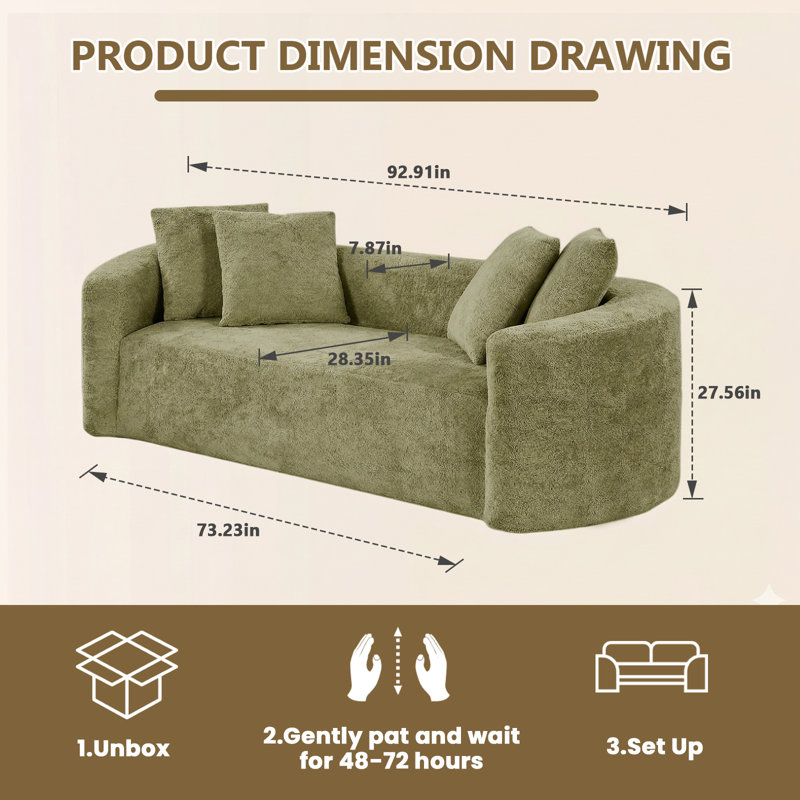 91.91" Chenille Sofa, Green, Green Chenille