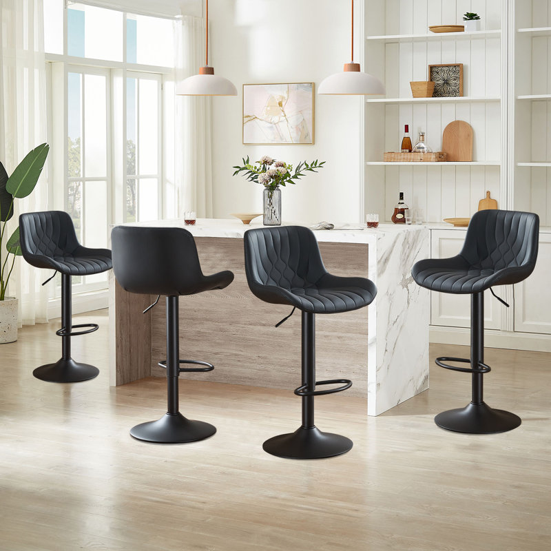 Tabouret de comptoir pivotant à hauteur réglable avec repose-pieds, Noir
