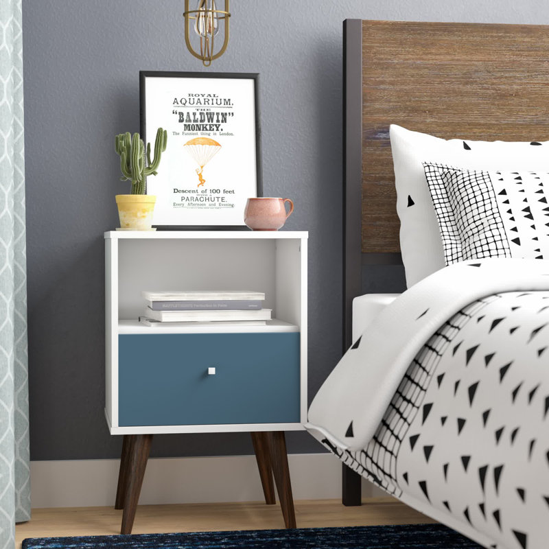 Darryl 17.72'' W Nightstand, White/Aqua Blue
