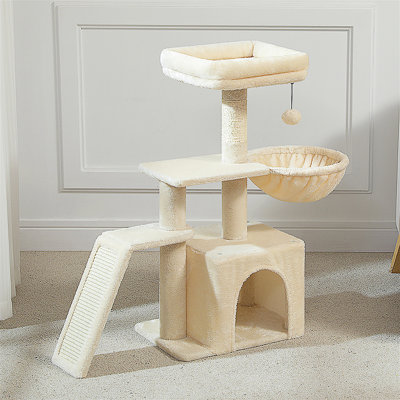 Small Cat Tree For Indoor Cats, 32'' Cute Cat Tower Cat Condo With Sisal Scratching Ramp, Cozy Hammock And Removable Top Bed Perch For Kittens