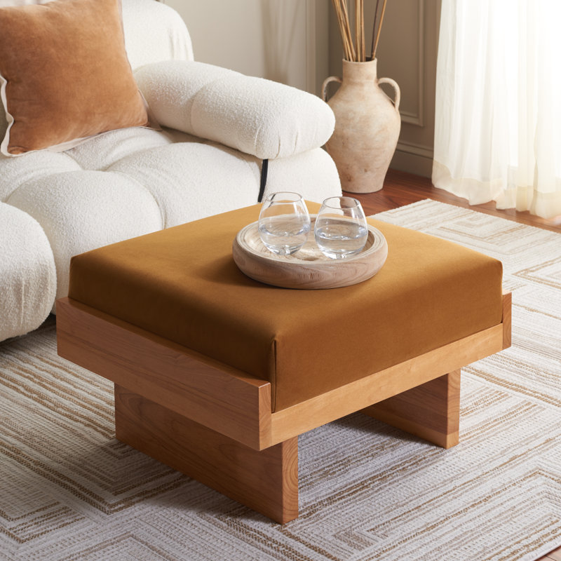 Robbie Upholstered Ottoman, Mustard Velvet