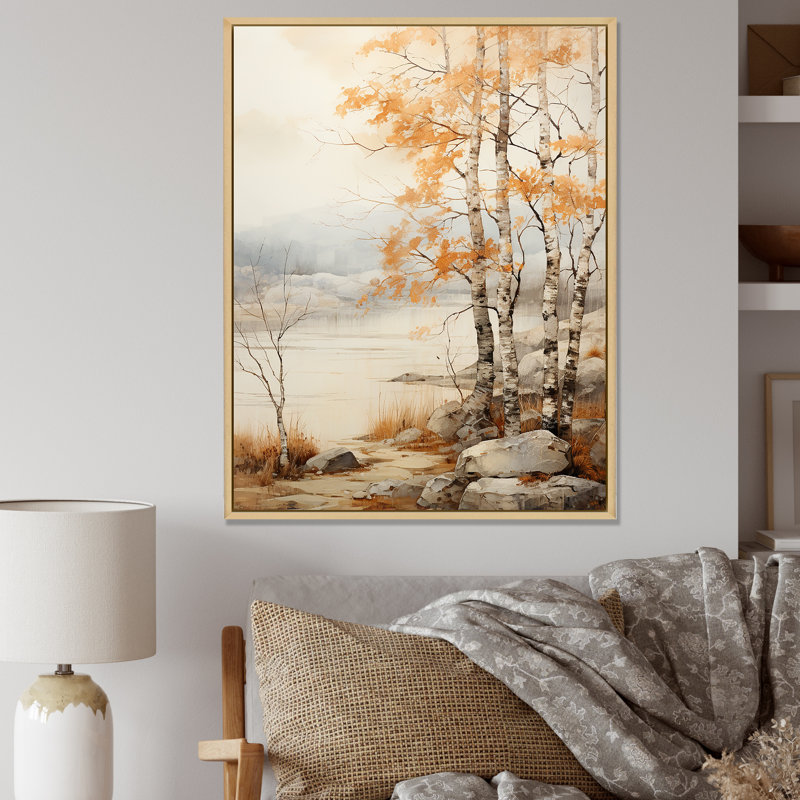 " Beige Tones Maple Tree III ", Natural Floater Framed, 32" H x 24" W