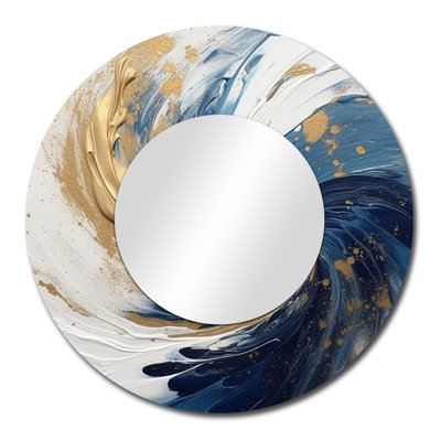 Dark Blue And Gold Spiral IV - Abstract Spirals Round Mirror For Wall Decor