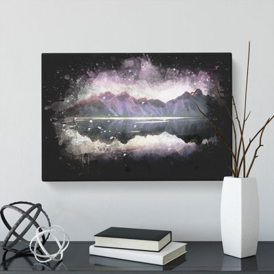 View of the Black Sand Beach Iceland Paint Splash - Wrapped Canvas