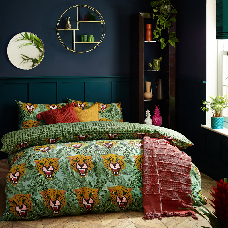 Cotton Blend Floral Duvet Cover Set with Pillowcases, Single Duvet Cover + 1 Standard Pillowcase, Green