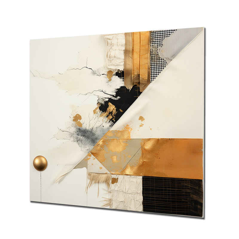 Gris et or coucher de soleil collage VI - Collages abstraits, art mural en métal, H 16 po x l 16 po