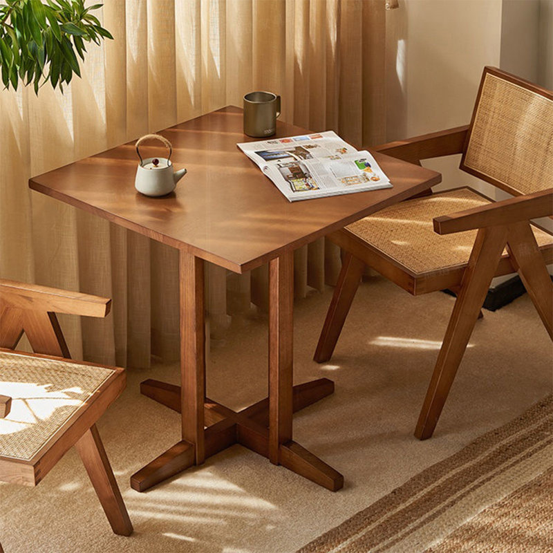 Table de salle à manger rectangulaire en bois massif brun noisette