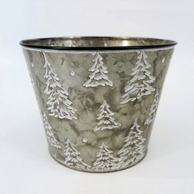 Boîte à fleurs en métal avec motif d'arbre de Noël blanc