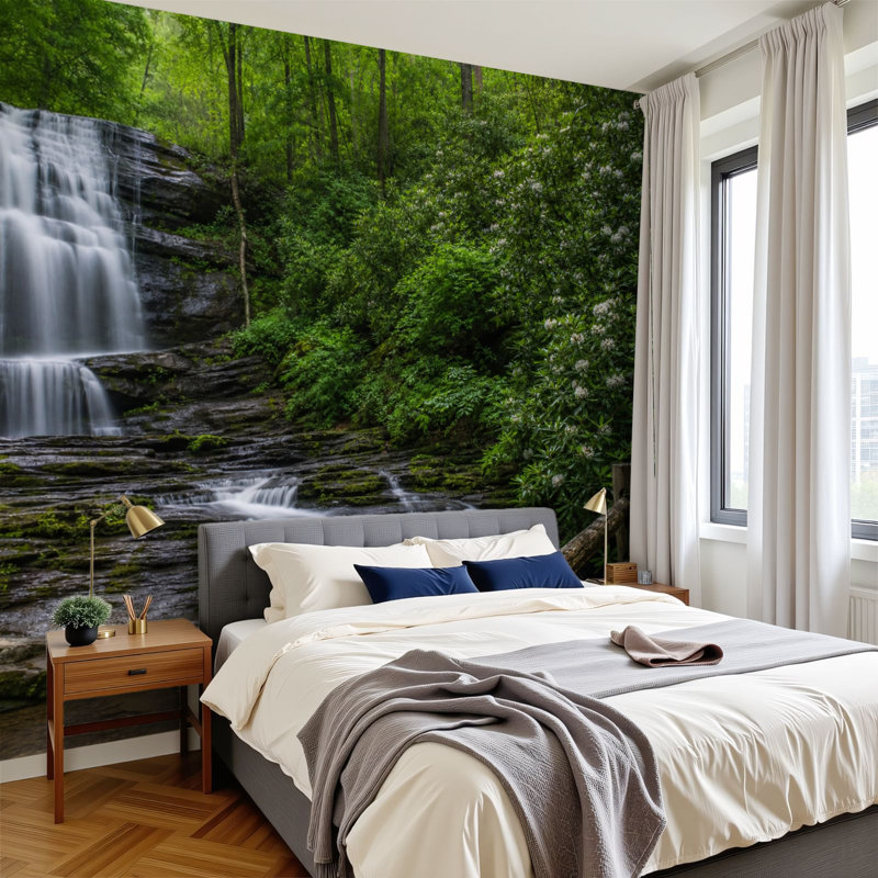 Papier peint adhésif auto-adhésif moderne pour la chambre à coucher avec chutes de montagnes L 100 po x l 144 po Peel and Stick