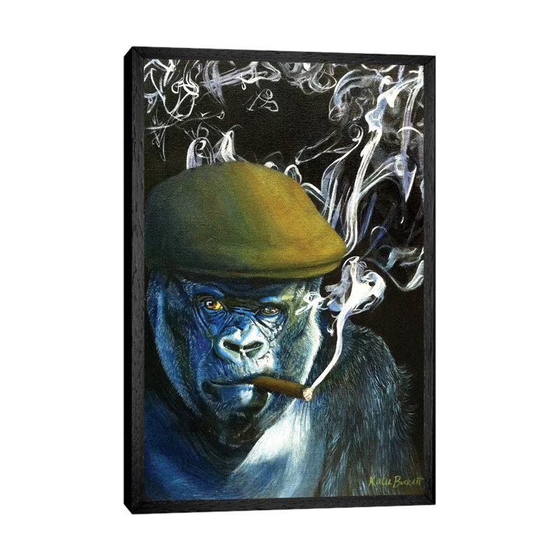 Silverback Smoking 1 Piece Painting on Canvas, 66.04cm H x 45.72cm W x 3.81cm D, Black Framed