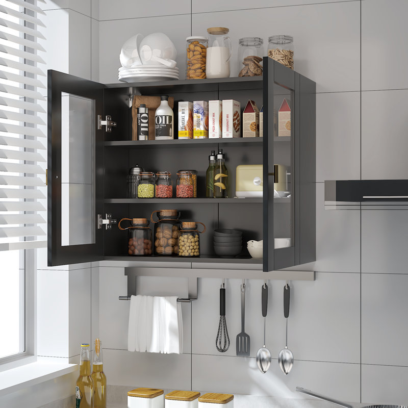 70x60cm 2 Doors Wall Mounted Cabinet, Black