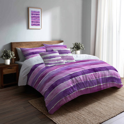 Ensemble de literie à rayures de 5 - Ensemble de housse de couette et de coussin à rayures lavande mauve et blanc French Country
