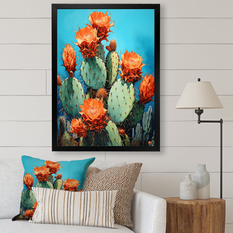 Cactus bleu et bronze II - cactus, H 20 po x l 12 po x P 1 po, Cadre simple noir