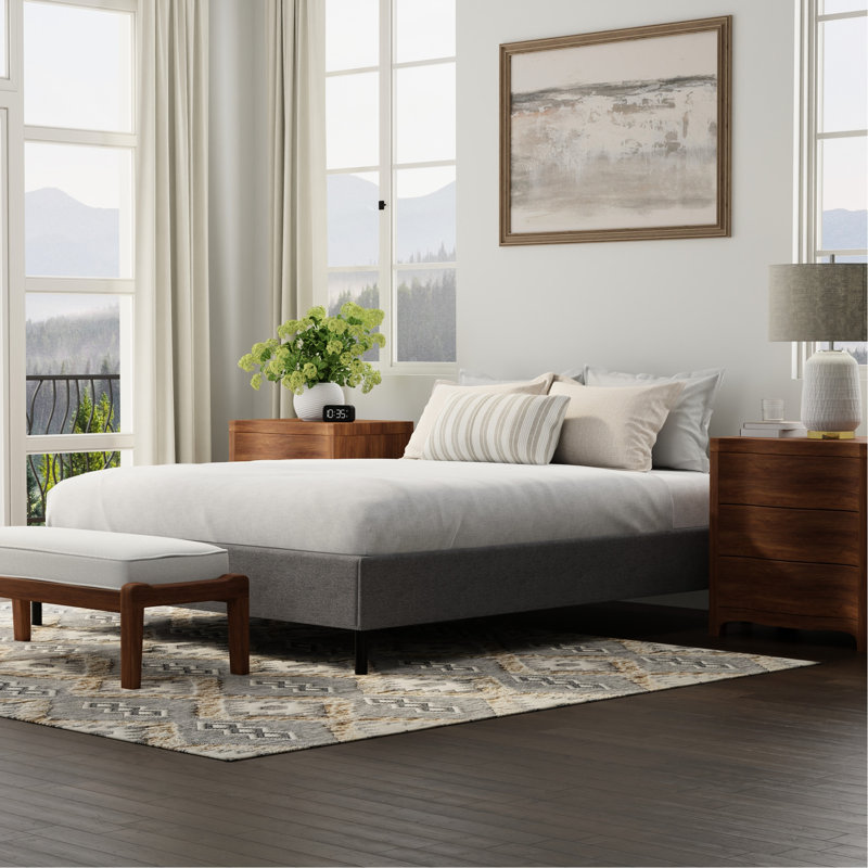 Grand lit, base de lit, noir et gris, rembourré, base, support stable, conception rembourrée pour dormir, poids de matelas lourds, installation simple