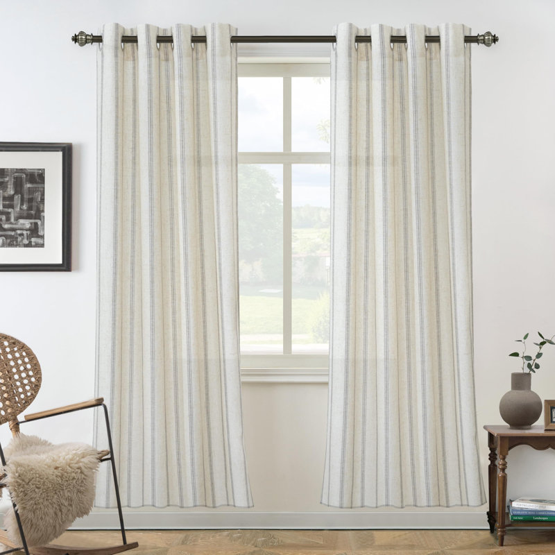 Rideau en mélange de lin Jeanenia, gris, L 52 po x L 72 po