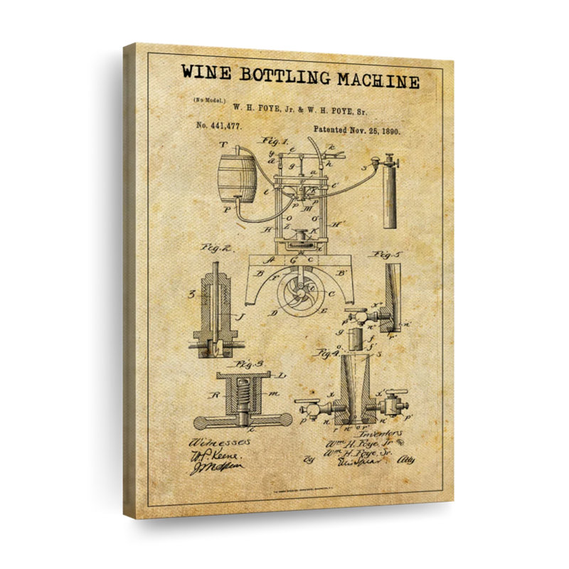 Machine à vin embouteillée brevetée sur toile, H 48 po x l 32 po x P 1,25 po