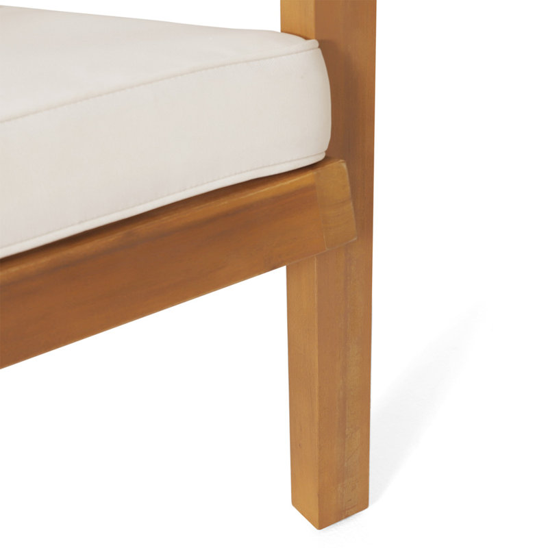 Aubrieana 2-Person Acacia Wood Seating Group with Cushions, Teak, Cream