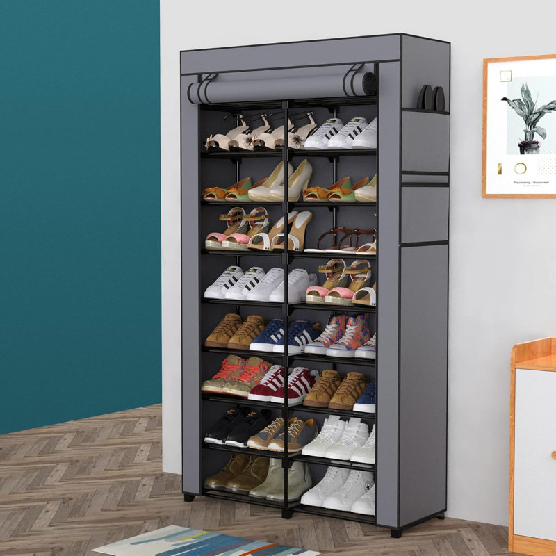 9-Tier Shoe Rack Organizer With Double Row Design, Nonwoven Dustproof Cover, And Adjustable Shelves For Closet And Entryway Storage