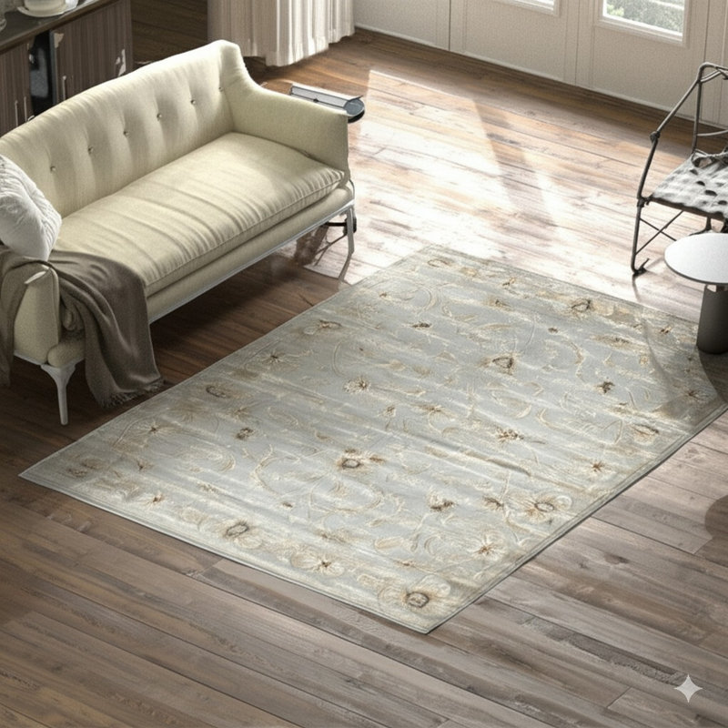 Floral Area Rug in Gray, 5' x 7'