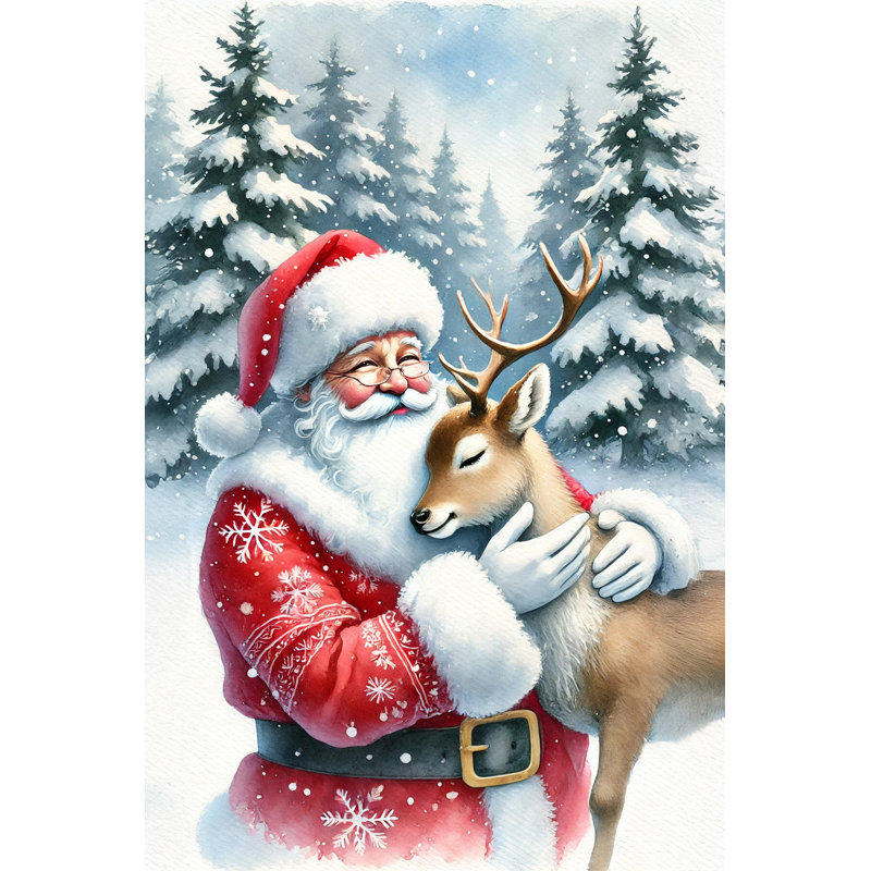 «Santa's Forest Embrace», reproduction d'art sur toile tendue, H 24 po x l 16 po x P 1,5 po
