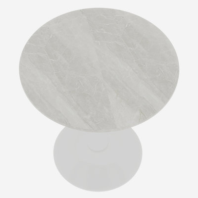 White coffee table, mid-century modern style dining table, suitable for 2-4 people, featuring a round white-veined marble tabletop,  for various settings.