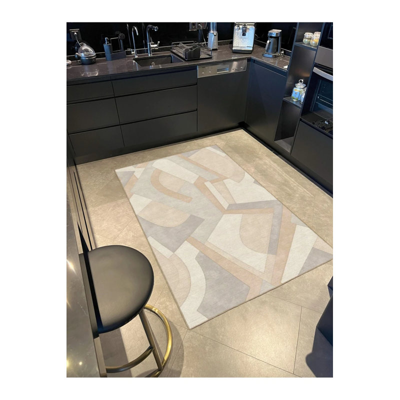 Tapis lavable crème à motifs géométriques doux, Rectangle 2 pi 4 po x 4 pi