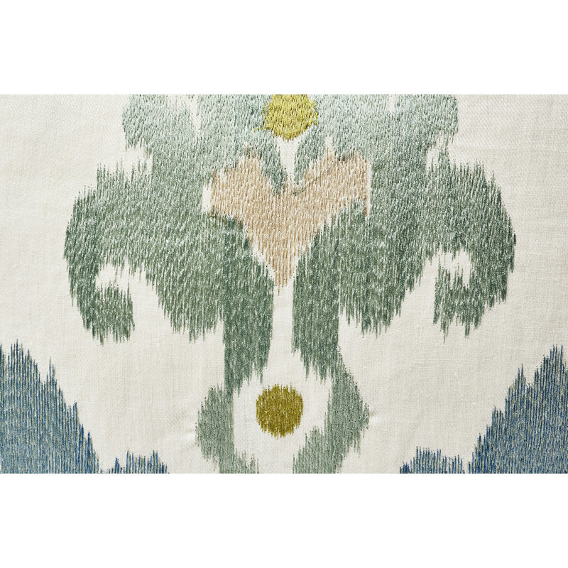 Raja Embroidery Pillow, Blue/Beige/Green, 18" x 18"