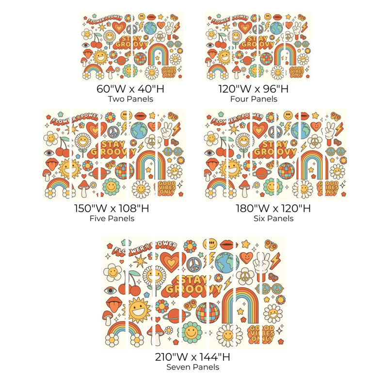 Papier peint de qualité supérieure - Style hippie rétro, L 144 po x l 210 po