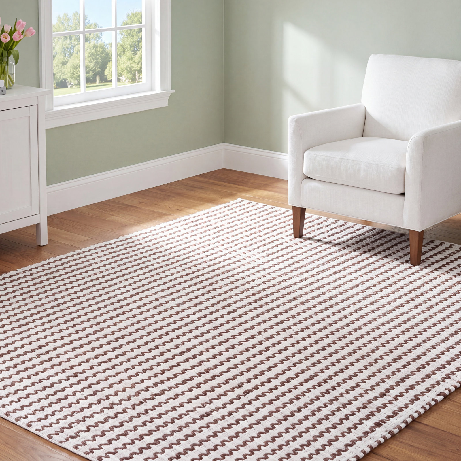 Hand-Woven Chevron Cotton Rug, Rectangle 5' x 8'