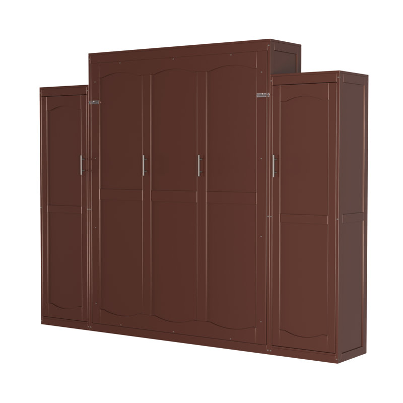 Lit escamotable avec 2 armoires et tablette de rangement - noyer, Grand lit